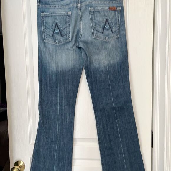 7 for All Mankind "A" Pocket Studded Distressed Faded Low-Rise Boot Cut Jeans - Picture 6 of 12